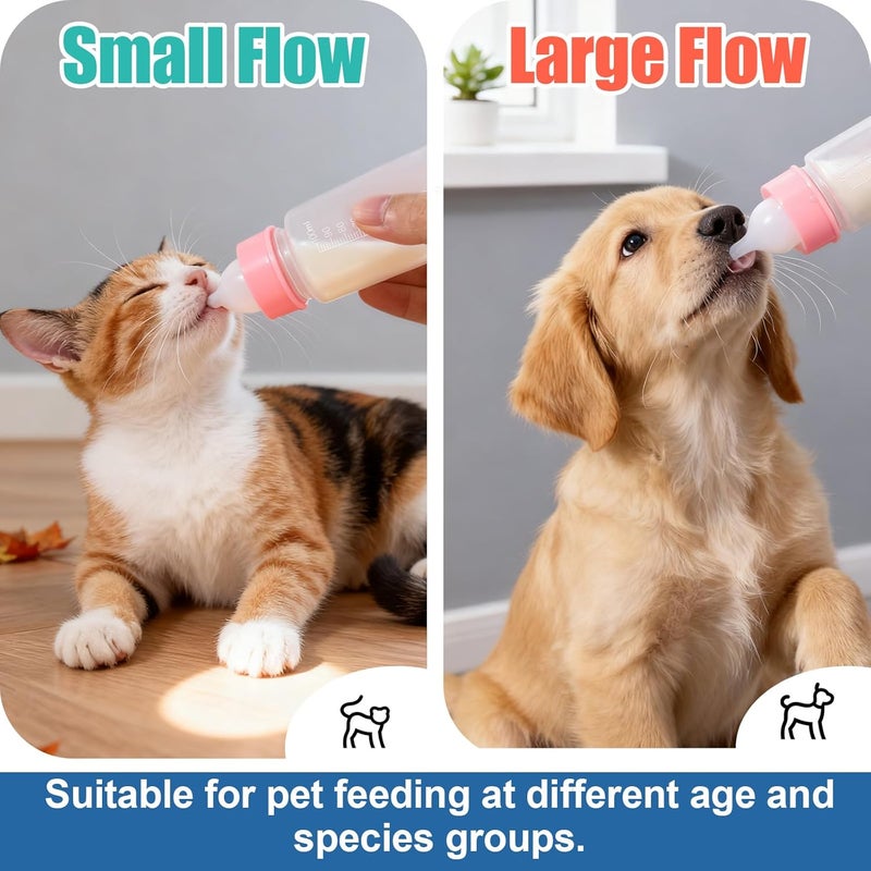 DEMORA Kitten Bottle Feeding Kit, Graduated Nursing Feeding Bottles for Pet Kitten Puppy Hamster Rabbit with Two Kinds of Replaceable Nipples Feeder (Clear, 3.4 oz) - Image 3
